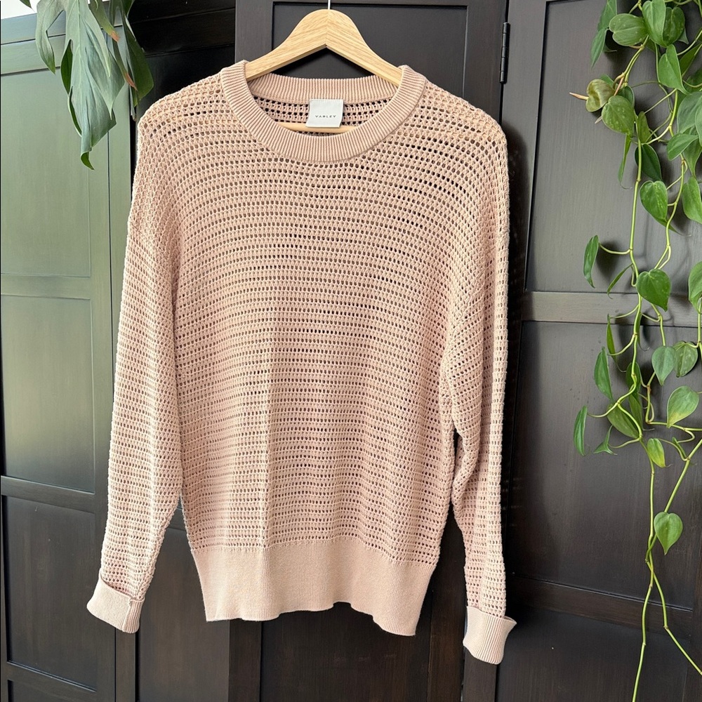 Varley Open-Knit Crewneck Sweater in Blush - Picture 2 of 6